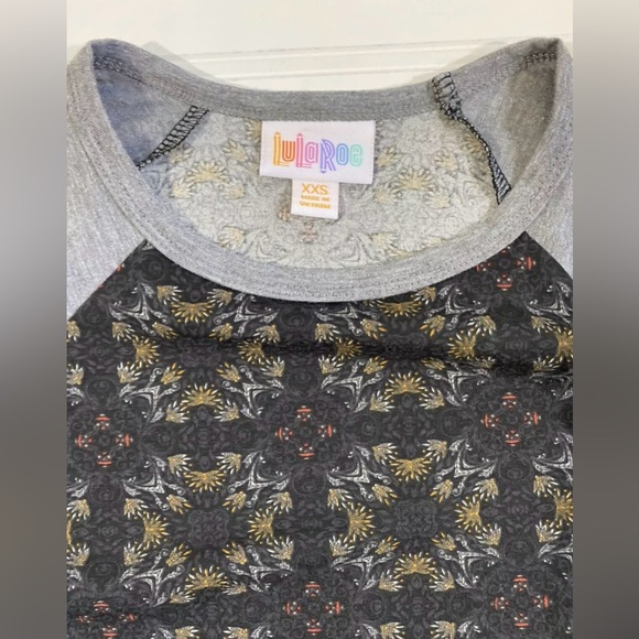 New Lularoe Randy Baseball Raglan Sleeve Shirt Womens Size XXS Black Gray Yellow - Picture 8 of 12